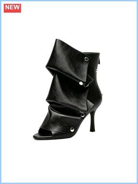 Slouchy Studs Ankle Heels Peep Toe Sandal Booties Faux Leather Zip